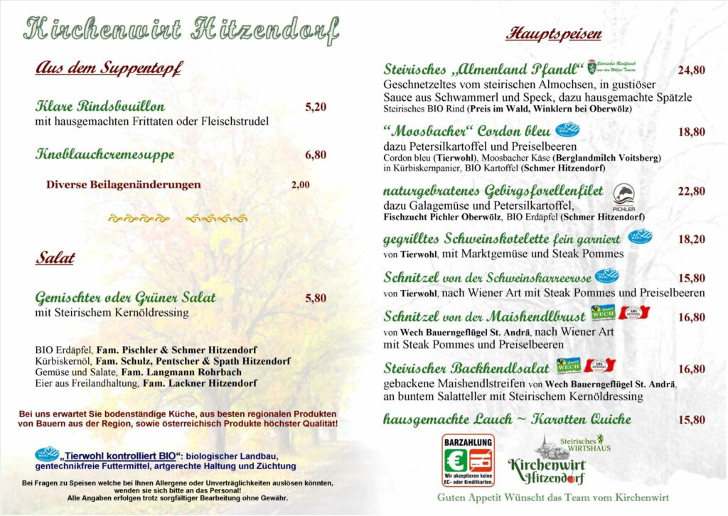 2025 12. A5 Klappkarte Tierwohl, Pfandl, Maishendl, Gemüselasagne